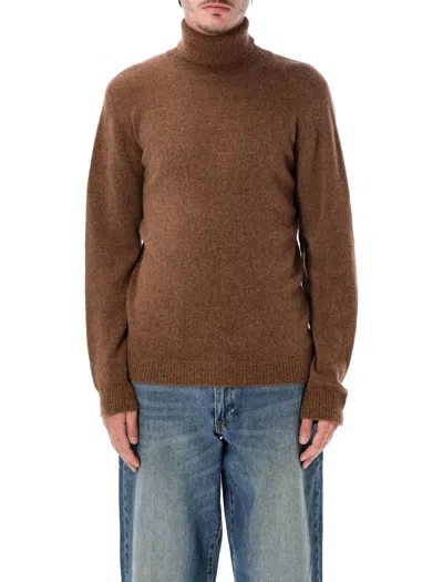 Roberto Collina Textured Knit High-neck Sweater With Ribbed Details In Brown