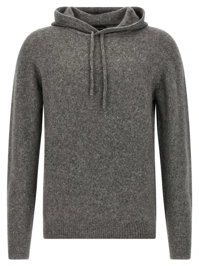 ROBERTO COLLINA TEXTURED KNIT HOODED SWEATER IN MEDIUM GREY