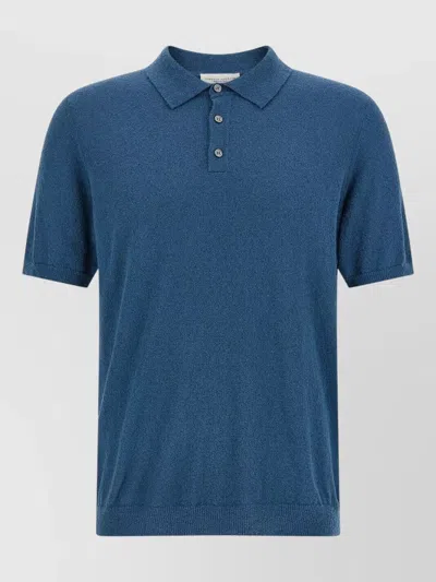 Roberto Collina Textured Polo Shirt Straight Fit Ribbed Trims In Black