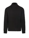 Roberto Collina Textured Ribbed High Neck Sweater In Black