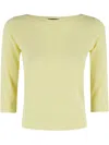 Roberto Collina Three-quarter Sleeves Boxy Fit Top With Boat Neckline In Gelb
