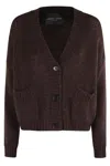 Roberto Collina Three-quarter Sleeve Brown Wool Cardigan With V-neck And Button Closure In Brown