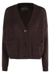 Roberto Collina Three-quarter Sleeve Brown Wool Cardigan With V-neck And Button Closure In Brown