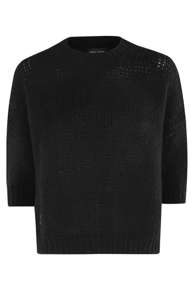 Roberto Collina Three-quarter Sleeve Crew Neck Sweater In Black