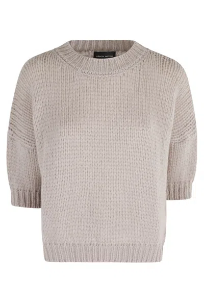Roberto Collina Three-quarter Sleeve Textured Knit Sweater In Gray