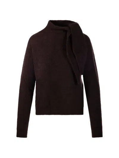Roberto Collina Tie-detail Turtleneck Sweater In Brown