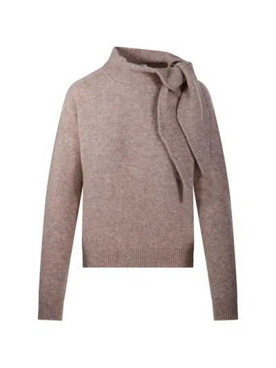 Roberto Collina Tie-neck Ribbed-detail Sweater In Brown