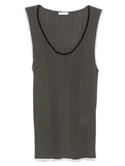 Roberto Collina Contrast-stitch Ribbed Top In Brown