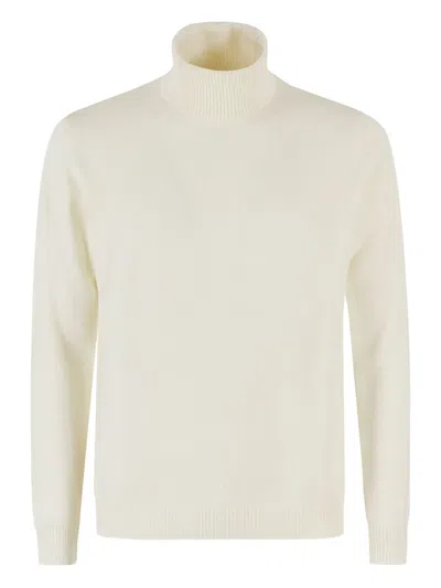 Roberto Collina High Collar Merino Wool Turtleneck Sweater In Neutral
