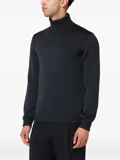Roberto Collina Anthracite Grey Wool Turtleneck Sweater In Black