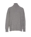 Roberto Collina Turtleneck Sweater With High Neck And Splits In Grigio