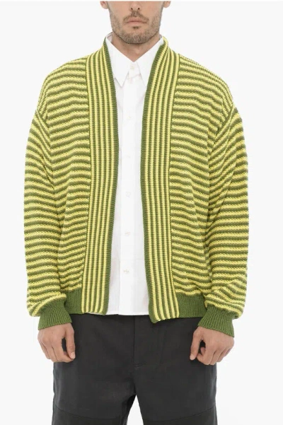 Roberto Collina Two-tone Striped Cardigan In Green