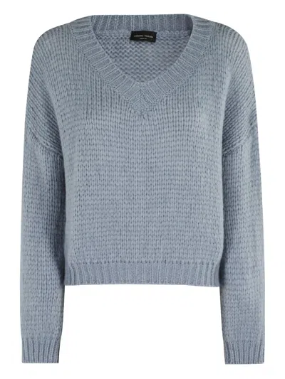 Roberto Collina Relaxed Fit Long-sleeved V-neck Sweater In Blue