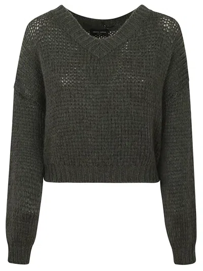 Roberto Collina V-neck Boxy-fit Sweater In Luxurious Baby Alpaca Blend In Green