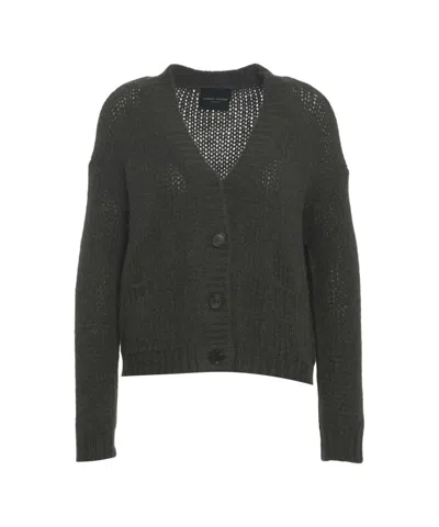 Roberto Collina V-neck Cardigan With Structured Knit And Patch Pockets In Black