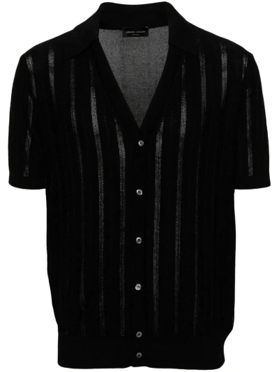 Roberto Collina V-neck Knitted Polo Shirt In Black