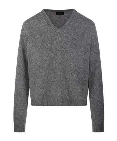 Roberto Collina V-neck Knitted Sweater In Gray