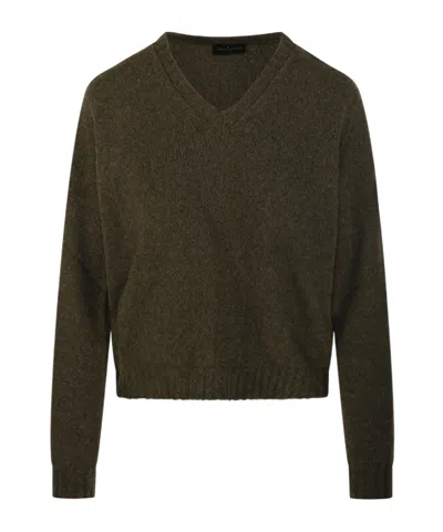 Roberto Collina V-neck Knitted Sweater In Green