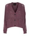 Roberto Collina V-neckline Textured Knit Cardigan With Front Pockets In Purple