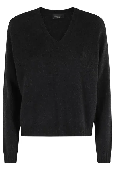 Roberto Collina V-neck Long-sleeve Wool Blend Sweater In Black