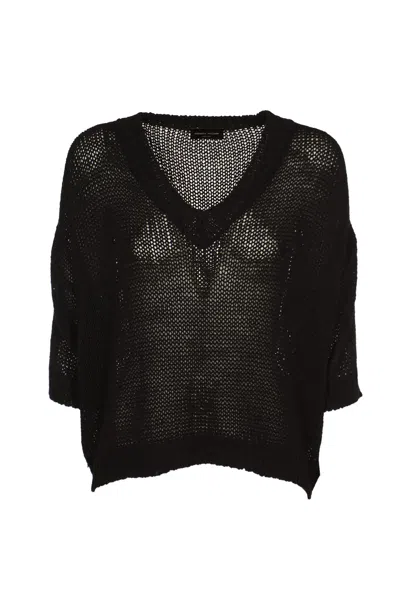 Roberto Collina V-neck Perforated Rib Trim Sweater In Black