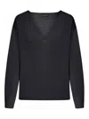 Roberto Collina Wool V-neck Sweater Long Sleeves In Black