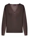 Roberto Collina Asymmetric V-neck Sweater In Dark Brown