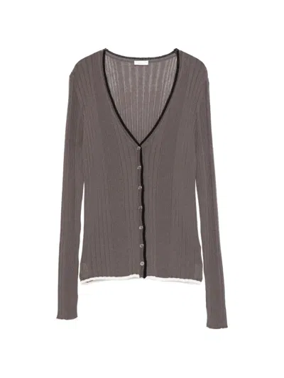 Roberto Collina V-neck Ribbed Cardigan In Brown