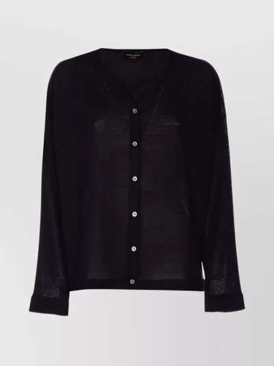 Roberto Collina V-neck Sheer Fabric Long Sleeves Cardigan In Black