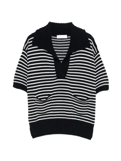 Roberto Collina V-neck Short-sleeve Striped Knitted Sweater In Blue