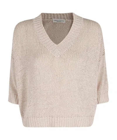 Roberto Collina V-neck Short-sleeved Knit Top In Neutral