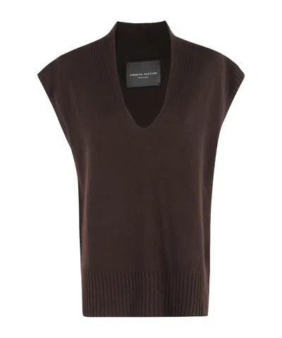 Roberto Collina V-neck Sleeveless Sweater In Brown