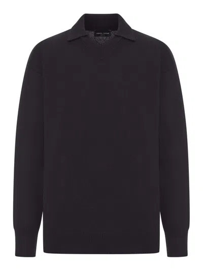 ROBERTO COLLINA V-NECK WOOL POLO SHIRT