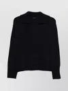 Roberto Collina V-neck Wool Polo Sweater With Ribbed Cuffs In Black