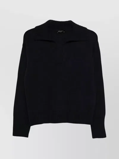 ROBERTO COLLINA V-NECK WOOL POLO SWEATER WITH RIBBED CUFFS