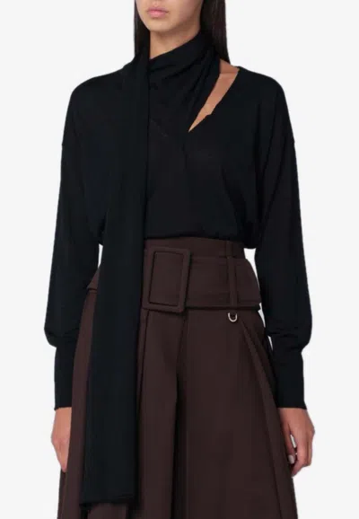 Roberto Collina V-neck Wool Top With Scarf In Black