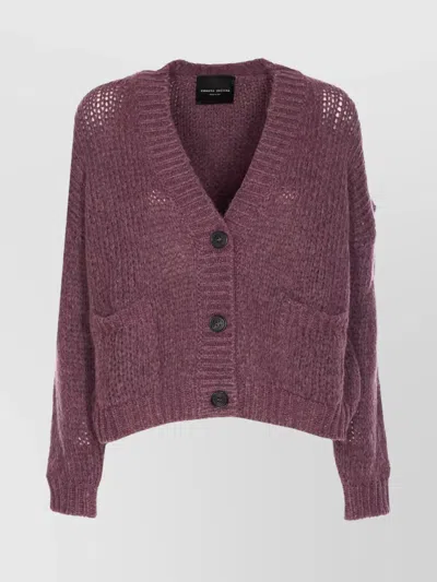 ROBERTO COLLINA V-NECKLINE TEXTURED KNIT CARDIGAN WITH FRONT POCKETS