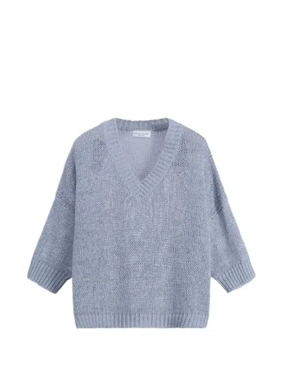 Roberto Collina V-neck Knitted Sweater In Blue