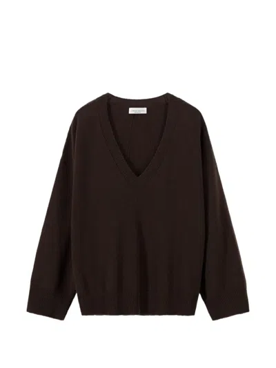 Roberto Collina V-neck Knitted Sweater In Brown