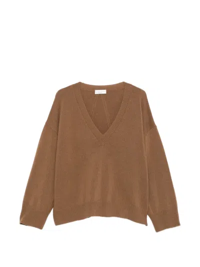 Roberto Collina V-neck Knitted Sweater In Brown