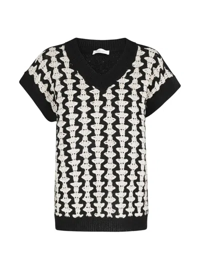 Roberto Collina V-neck Patterned Sweater In Black