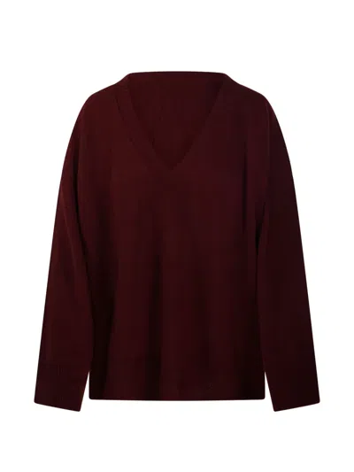 Roberto Collina V-neck Ribbed-trim Sweater In Burgundy