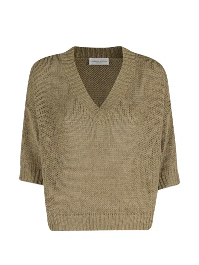 Roberto Collina V-neck Short-sleeve Sweater In Green