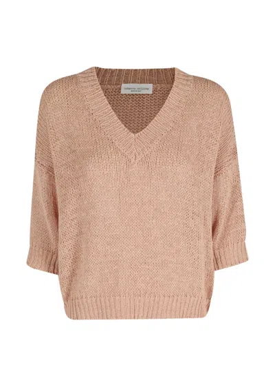 Roberto Collina V-neck Short-sleeve Sweater In Brown