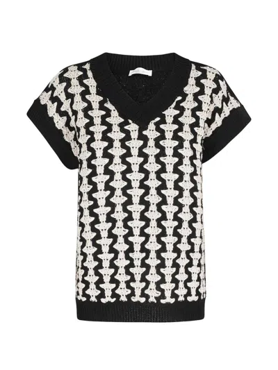 Roberto Collina V-neck Patterned Sweater In Black