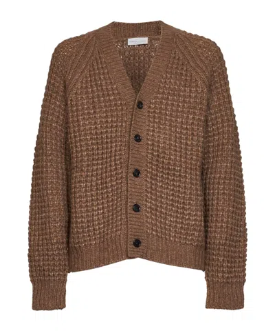 Roberto Collina Waffle Knit V-neck Cardigan In Brown