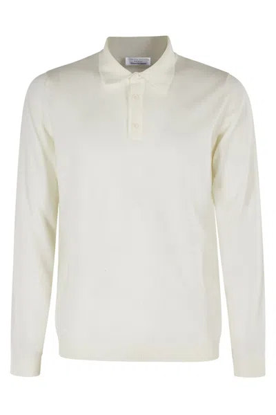 Roberto Collina White Button-down Ribbed Merino Wool Polo Shirt