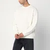 Roberto Collina Crew Neck Cotton Blend Brushed Sweater In White