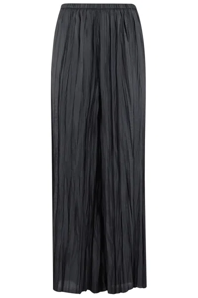 Roberto Collina Wide-leg Black Pleated Trousers With Elasticized Waistband