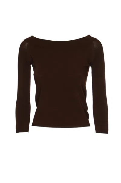 Roberto Collina Wide Neck Long-sleeved Plain Sweater In Mocha